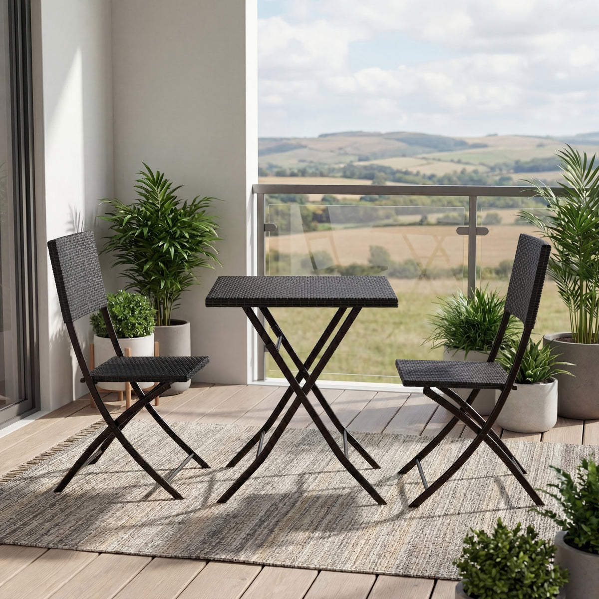 Capri 2-Seater Rattan Bistro Set, Black UKFR