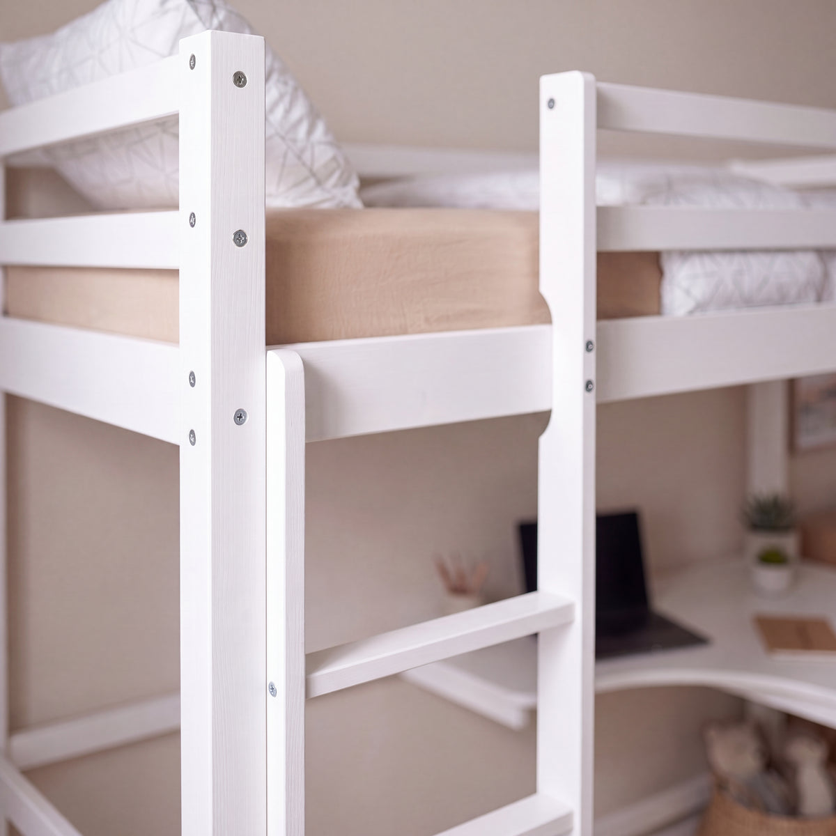 Sydney High Bunk With Desk - White