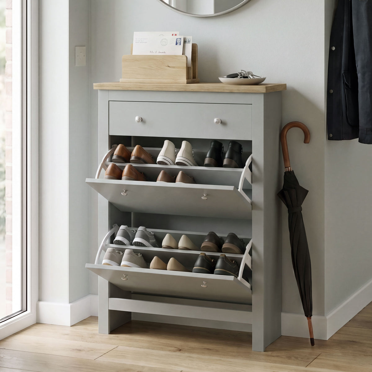Arlington 2-Doors 1-Drawer Shoe Cabinet, Grey