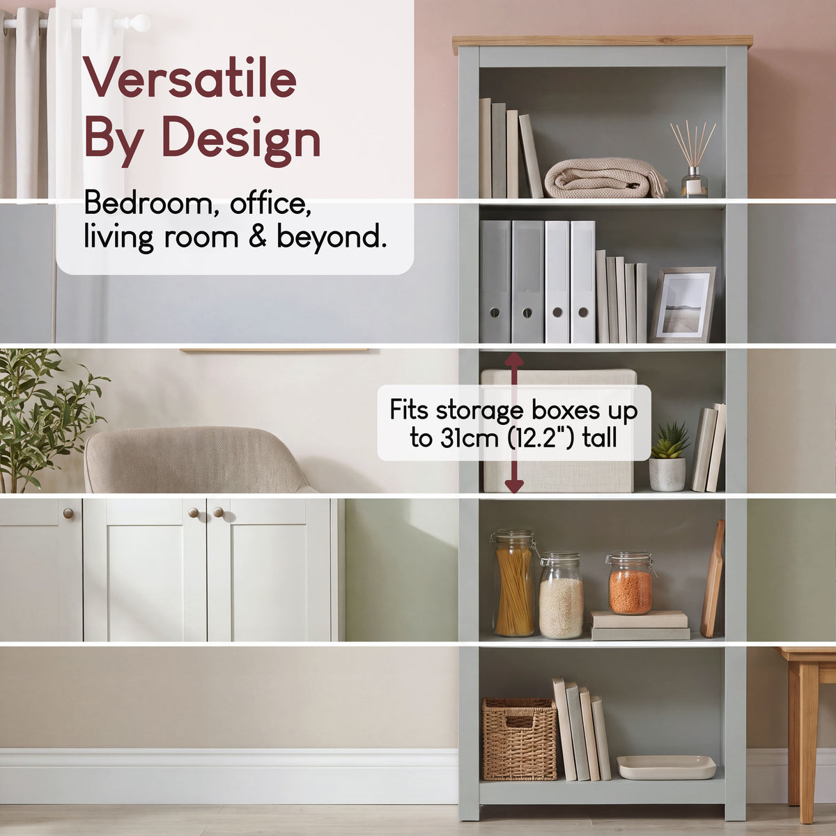 Arlington 5-Tier Bookcase - Grey