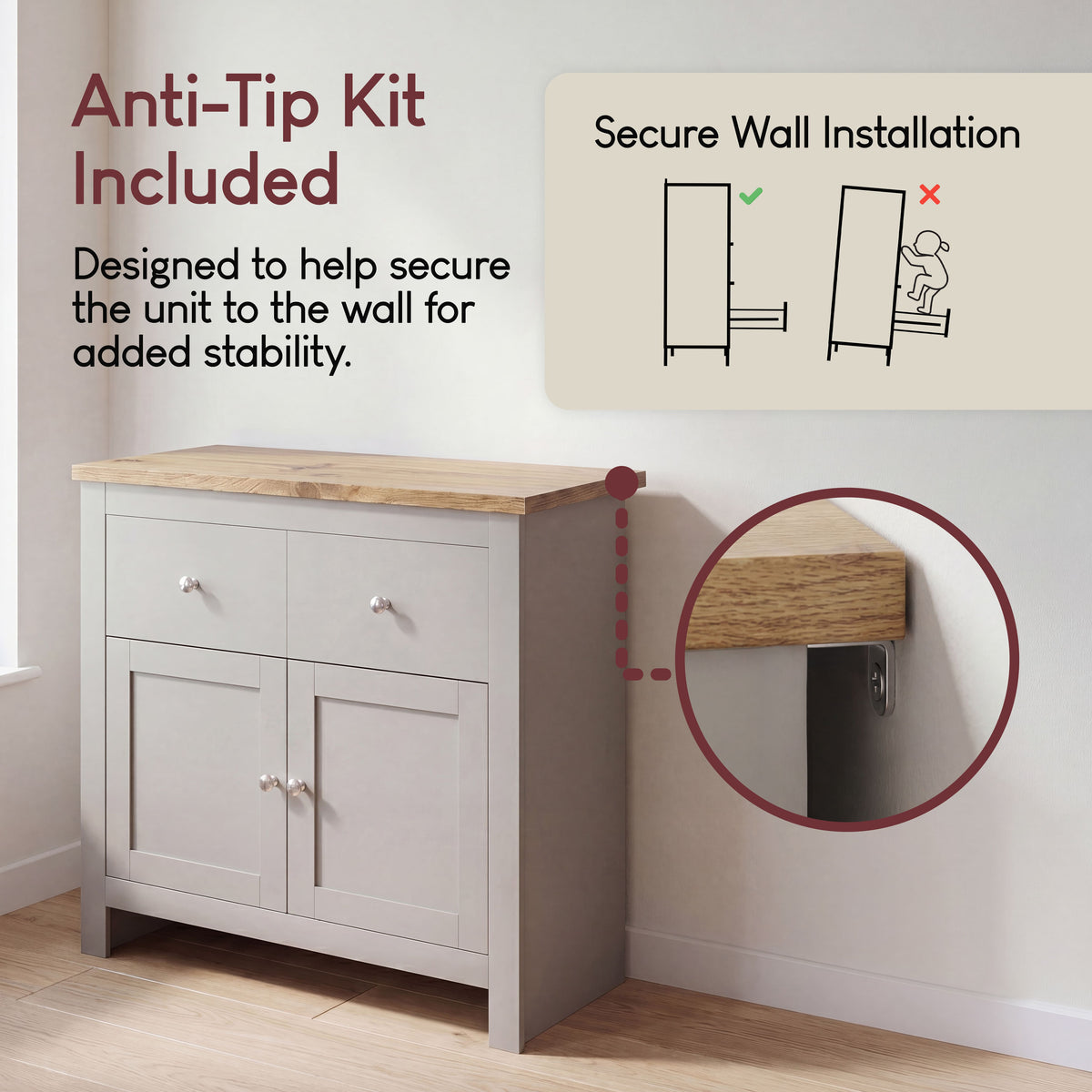 Arlington 2-Drawer 2-Door Sideboard - Grey