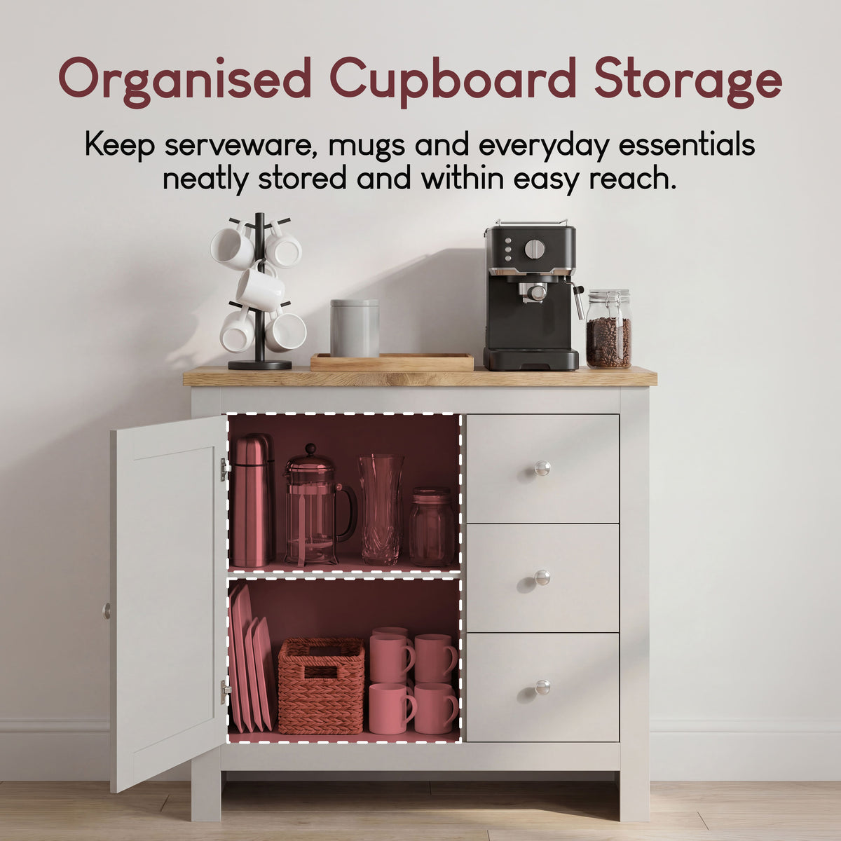 Arlington 3-Drawer 1-Door Sideboard - Grey
