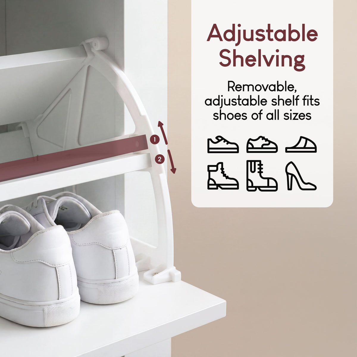Arlington 2-Doors 1-Drawer Shoe Cabinet, White