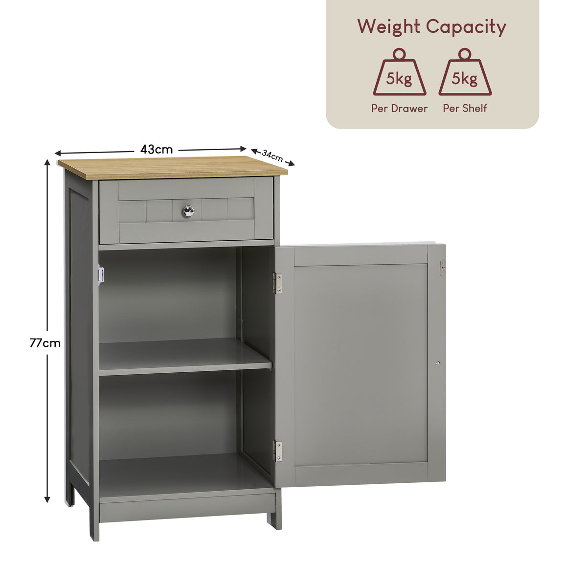 Priano 1-Door 1-Drawer Freestanding Cabinet, Grey & Oak