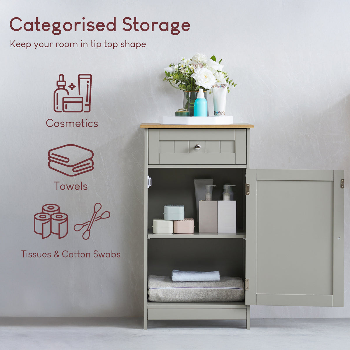Priano 1-Door 1-Drawer Freestanding Cabinet, Grey & Oak