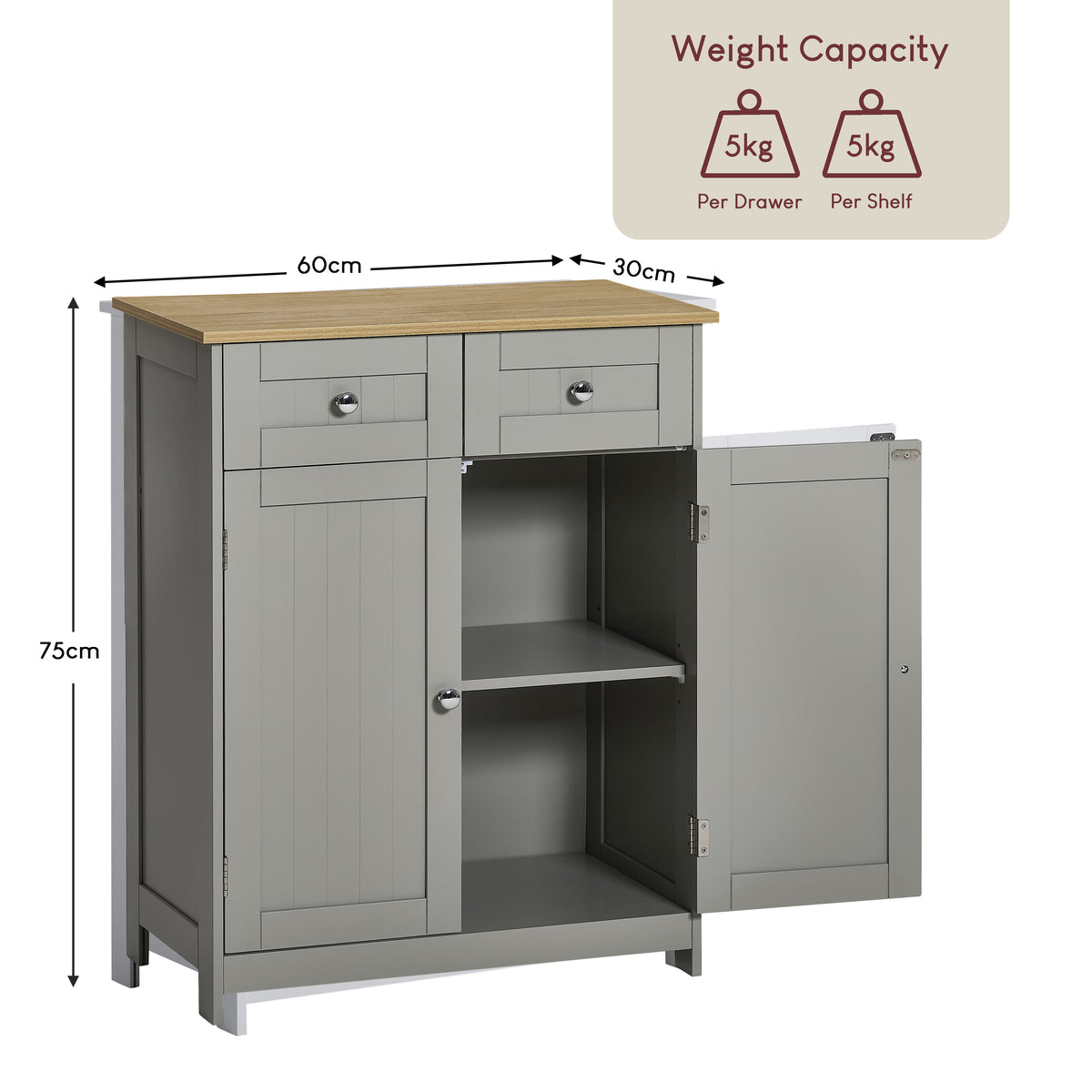 Priano 2-Drawer 2-Door Freestanding Cabinet - Grey & Oak