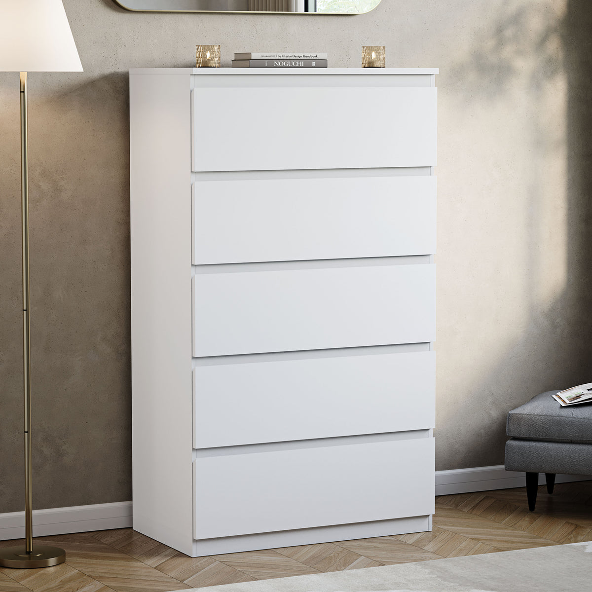 Denver Chest of 5 Drawer, White