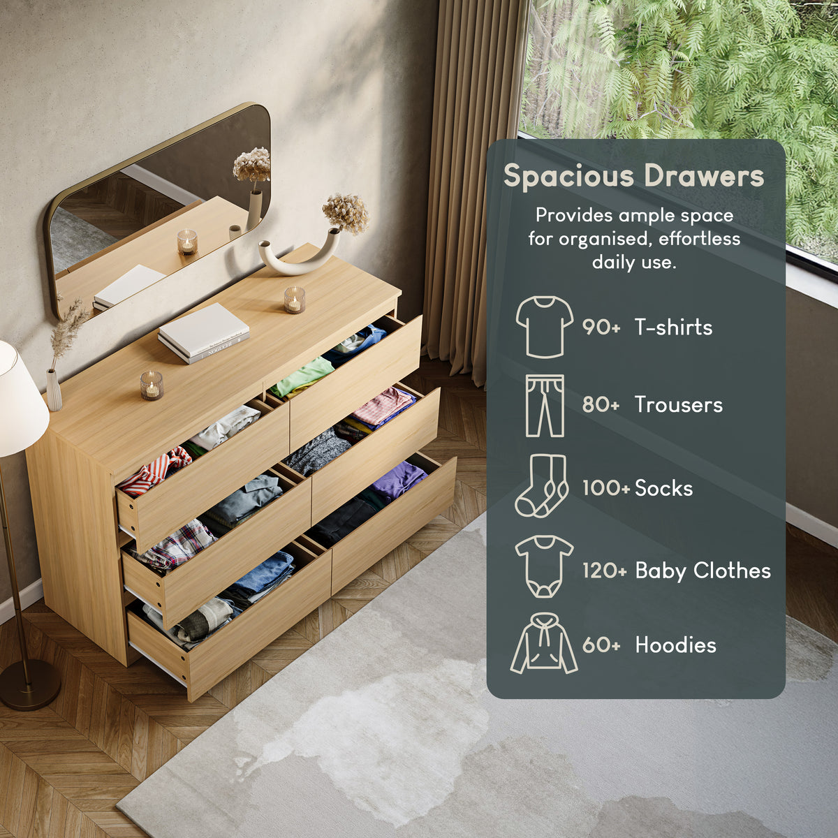 Denver Chest of 6 Drawer, Pine