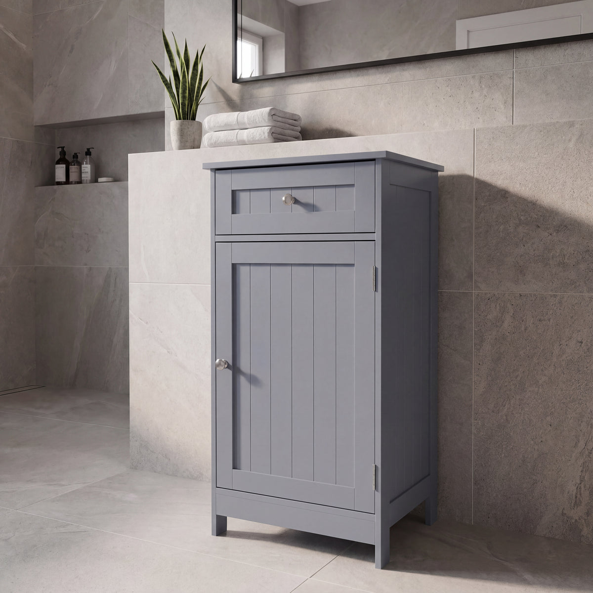 1 Door 1 Drawer Freestanding Cabinet, Grey