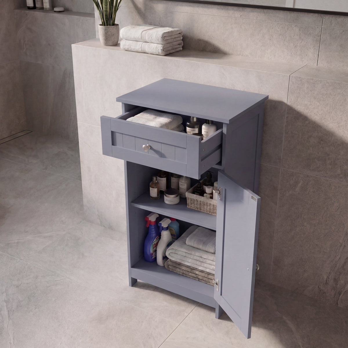 1 Door 1 Drawer Freestanding Cabinet, Grey
