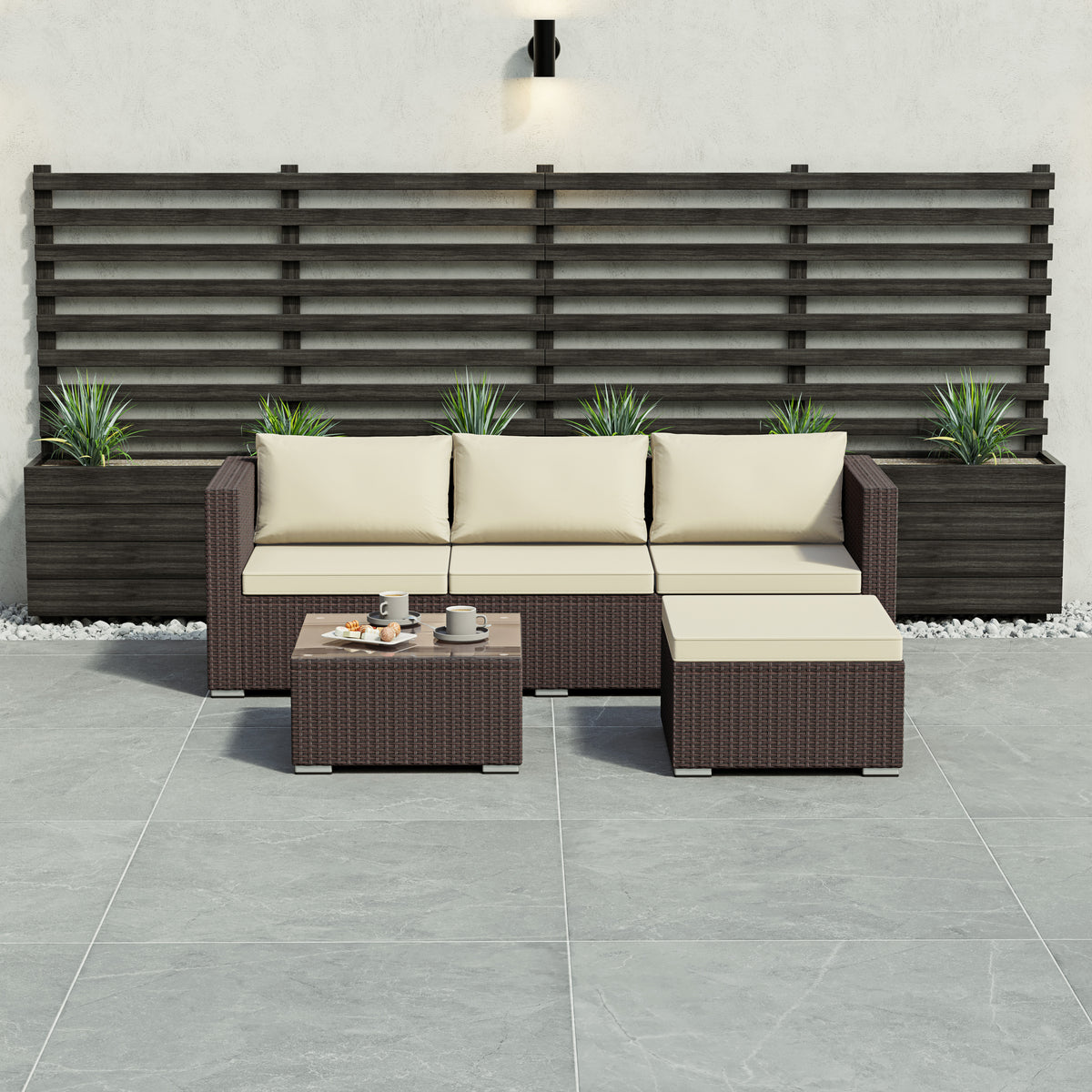 Hampton 4 Seater Corner Rattan Set, Brown & Outdoor Patio Furniture Cover