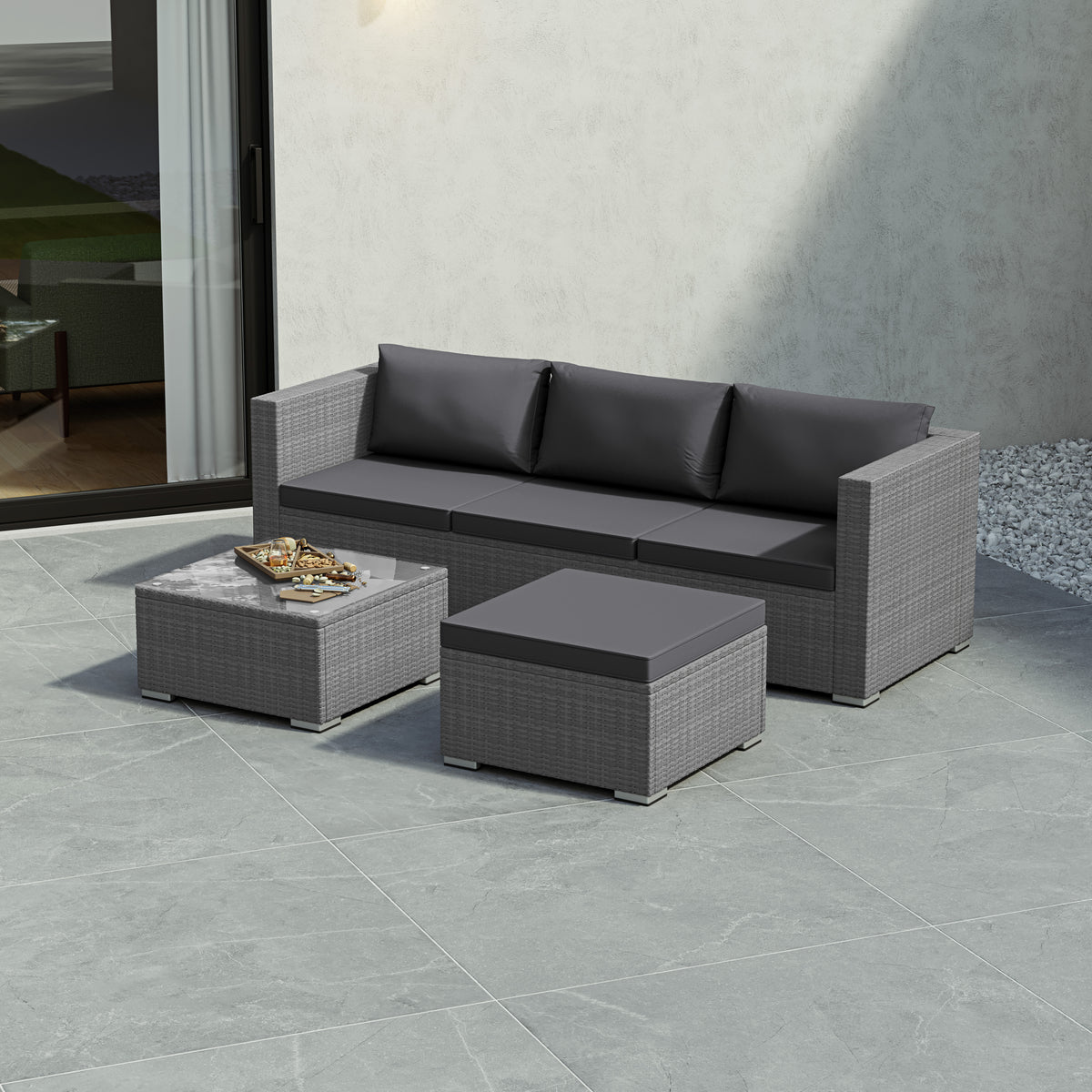 Hampton 4-Seater Corner Rattan Set, Grey UKFR