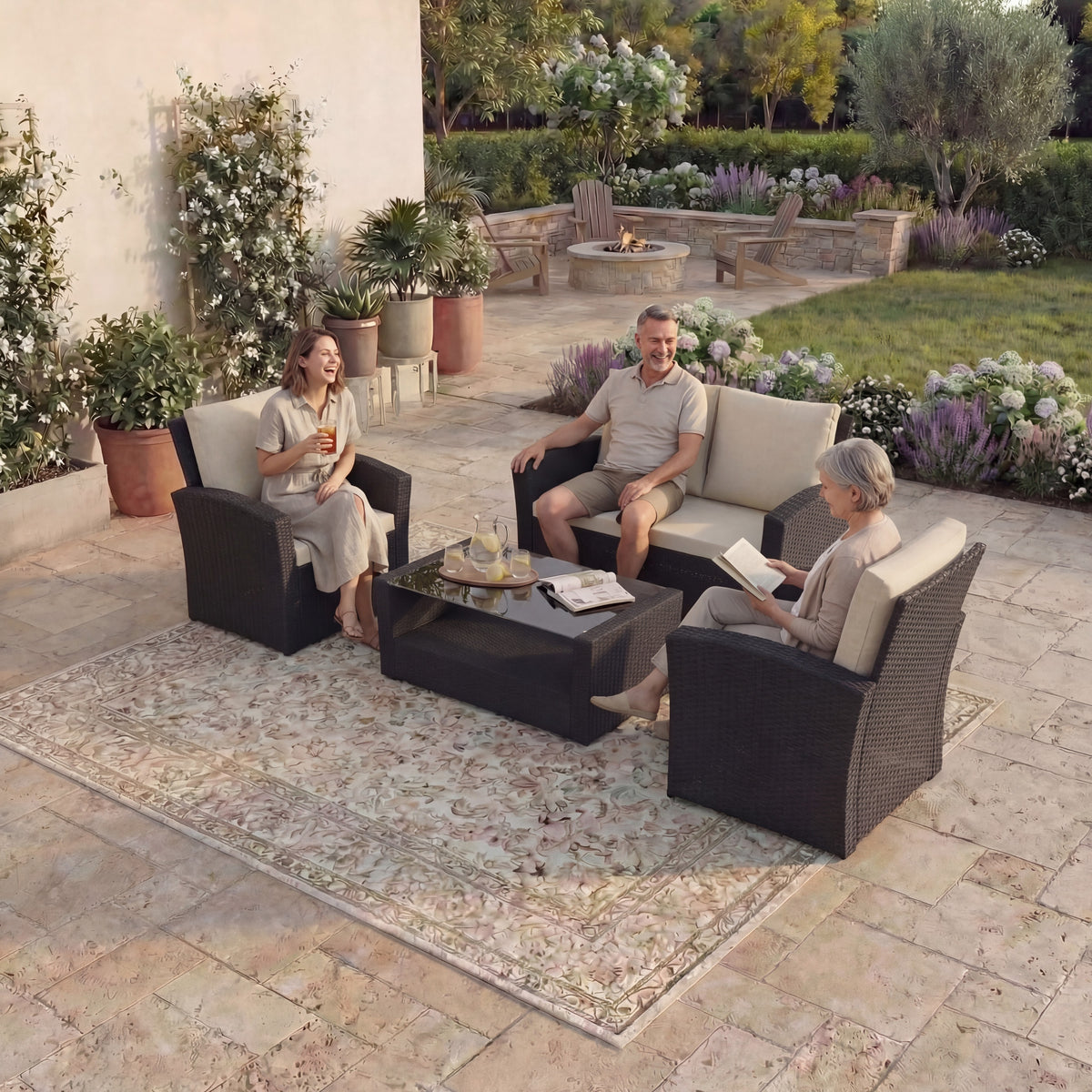 Mylor 4-Seater Rattan Set, Black UKFR