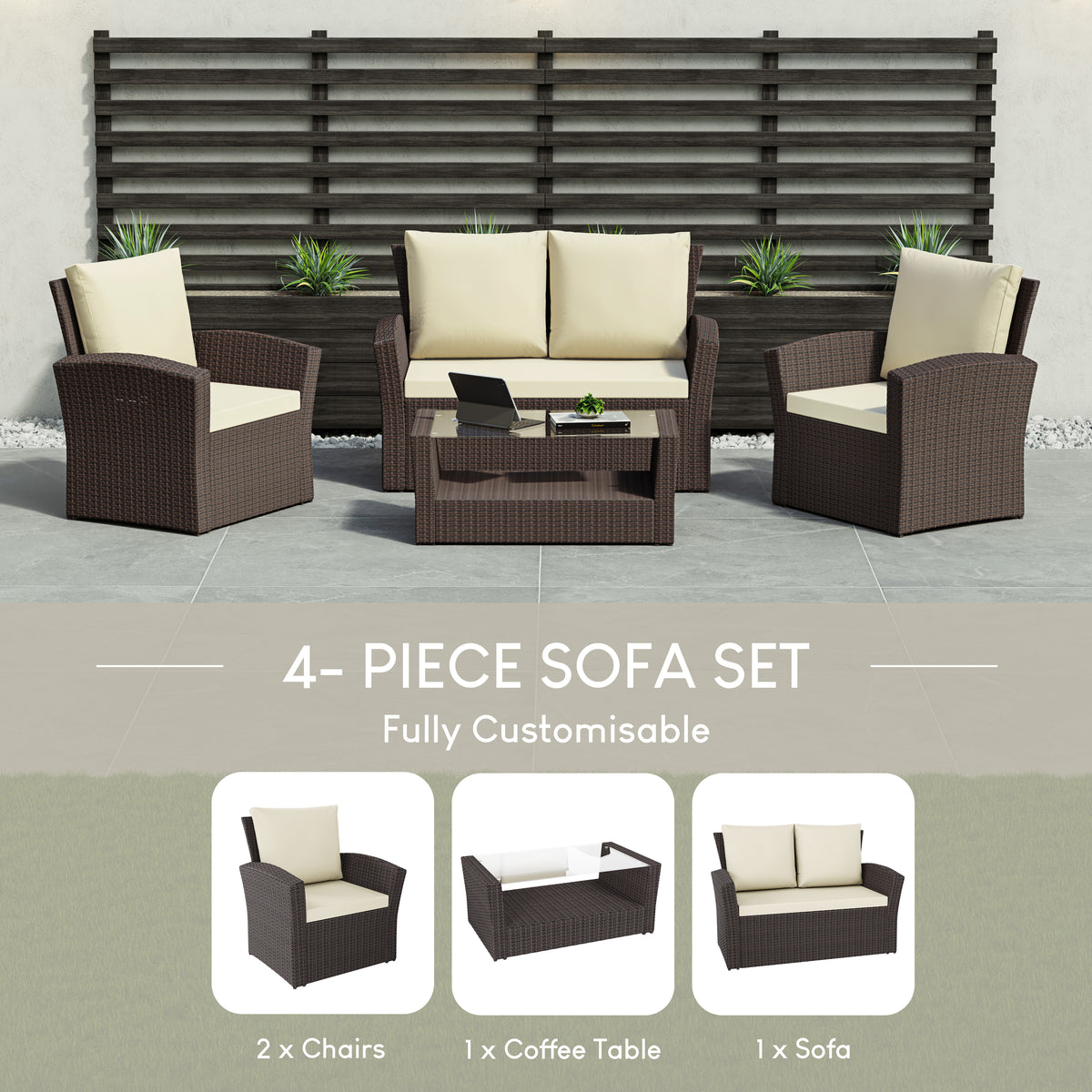 Mylor 4-Seater Rattan Set, Brown UKFR