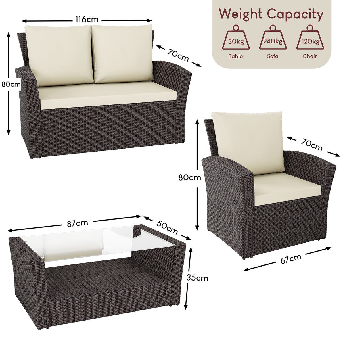 Mylor 4-Seater Rattan Set, Brown UKFR
