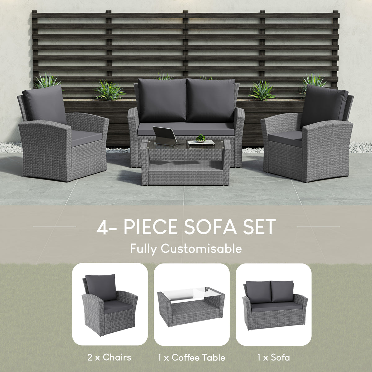 Mylor 4-Seater Rattan Set, Grey UKFR