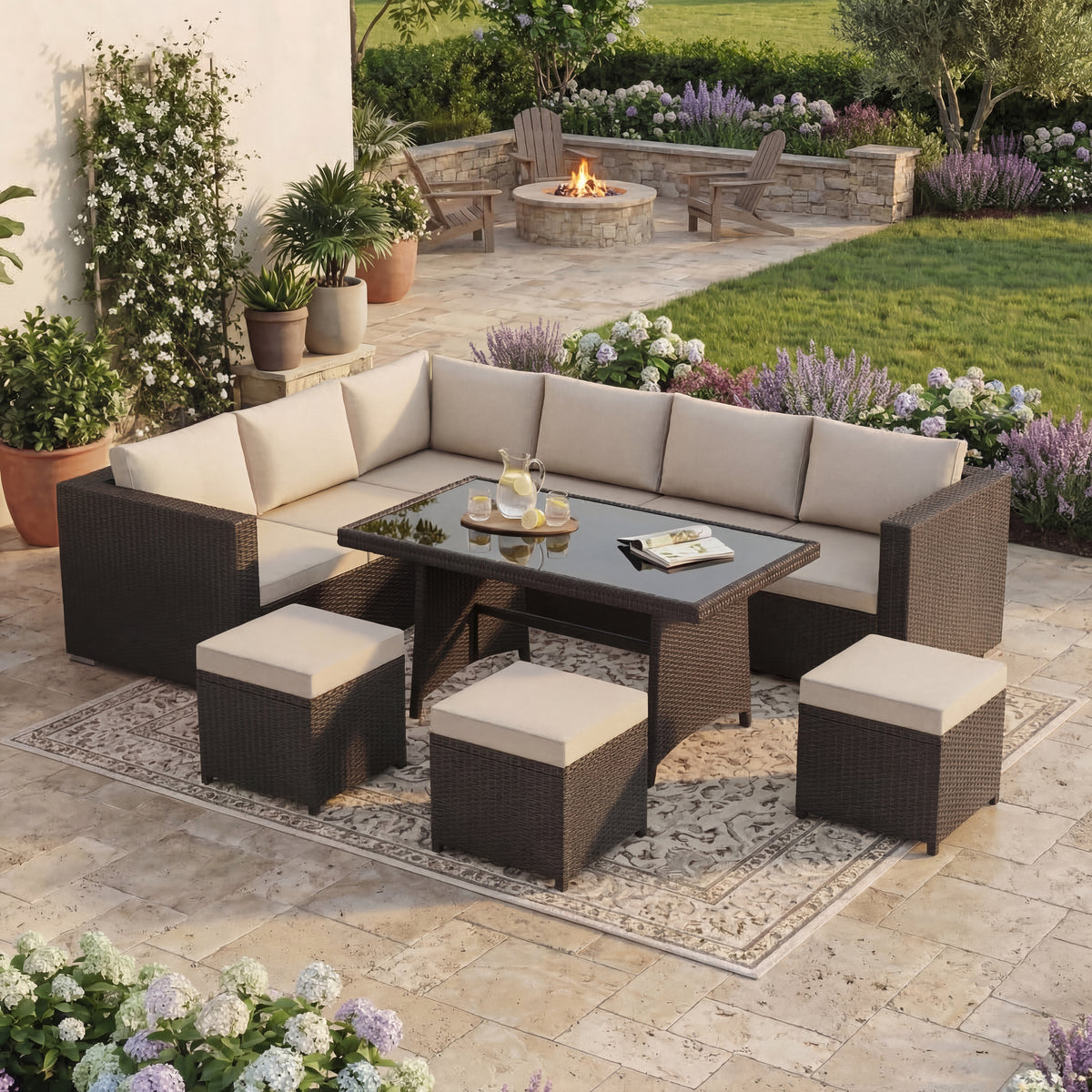 Belgrave 9 Seater Rattan Set, Brown UKFR