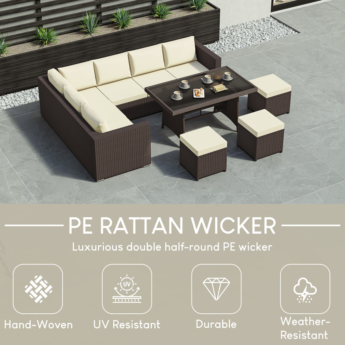 Belgrave 9 Seater Rattan Set, Brown UKFR