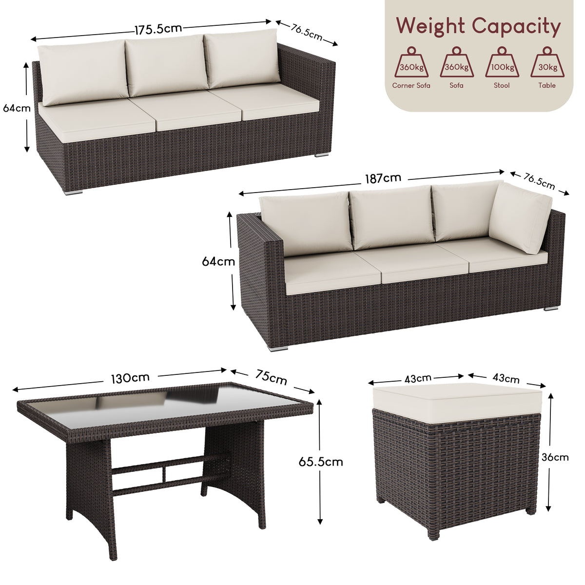Belgrave 9 Seater Rattan Set, Brown UKFR