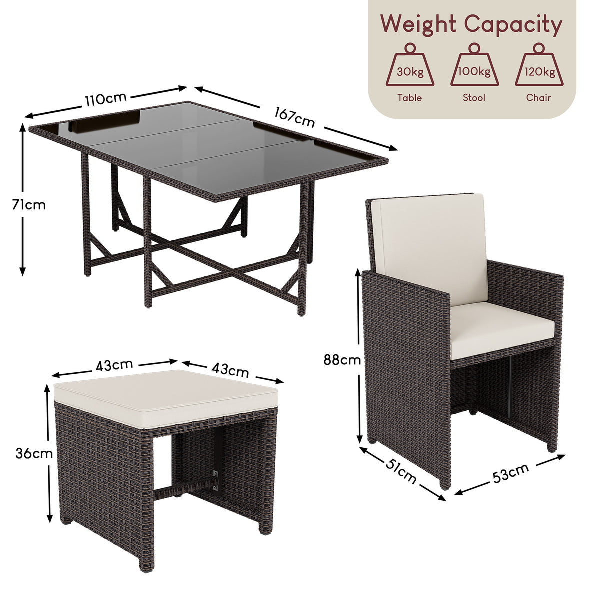 Cuba 8-Seater Rattan Set, Brown UKFR