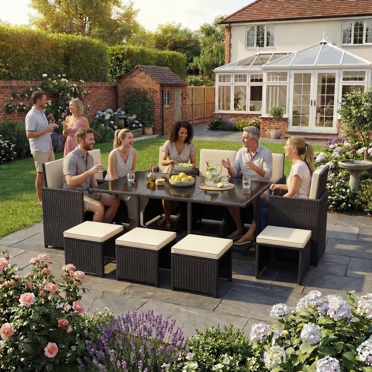 Cuba 10-Seater Rattan Set, Black UKFR