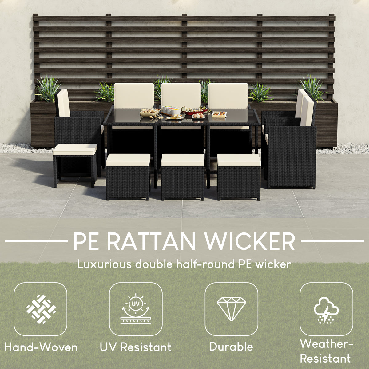 Cuba 10-Seater Rattan Set, Black UKFR