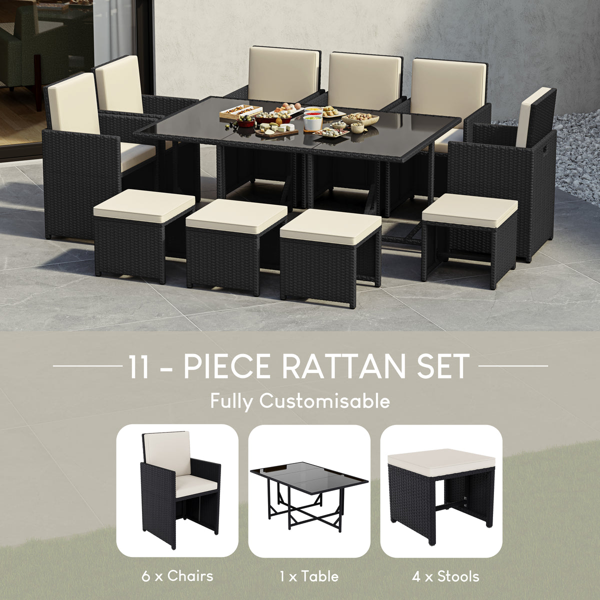 Cuba 10-Seater Rattan Set, Black UKFR