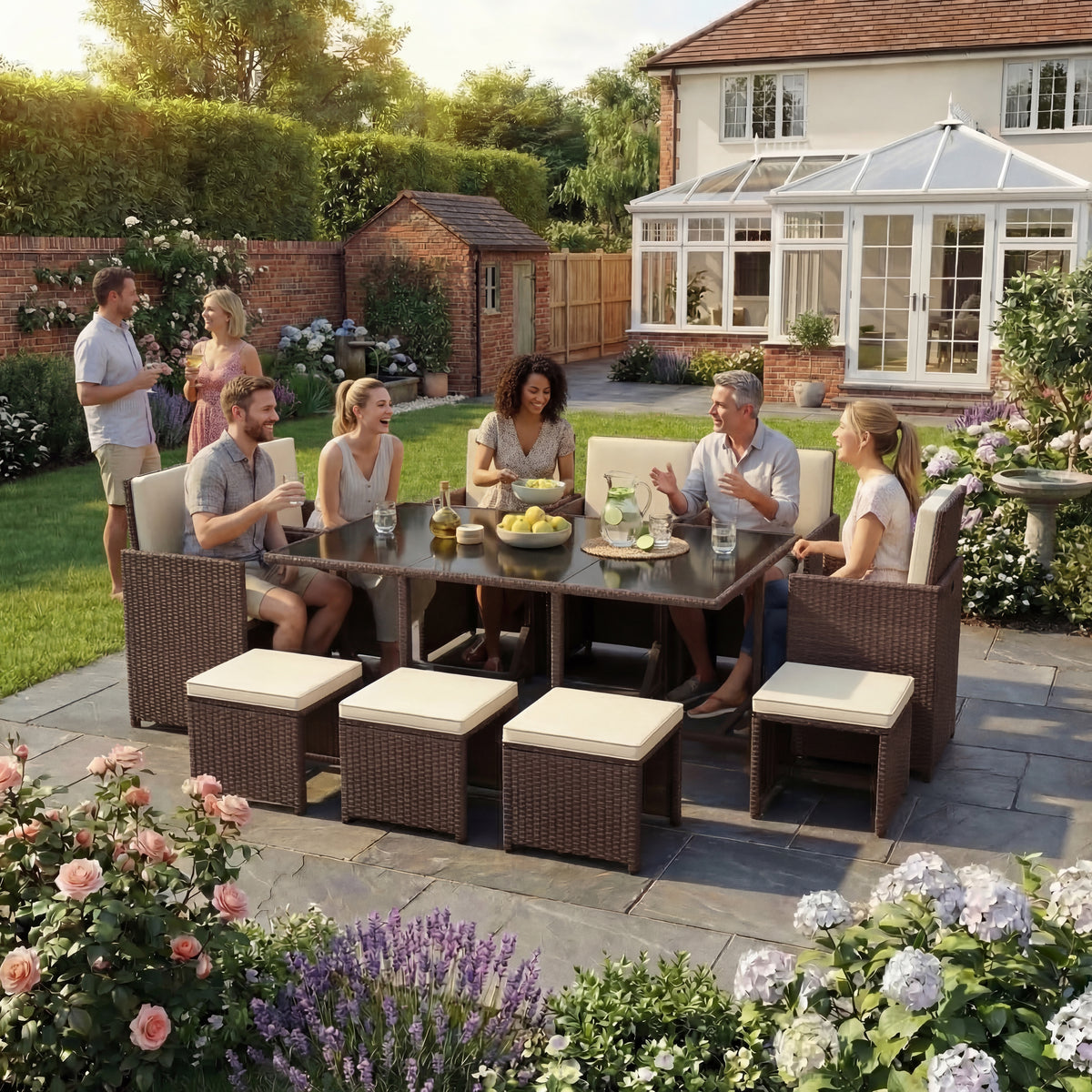 Cuba 10-Seater Rattan Set, Brown UKFR