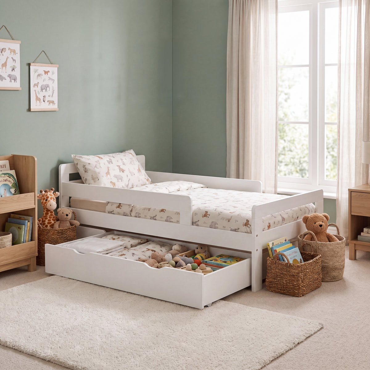 Taurus Toddler Bed With Storage - White