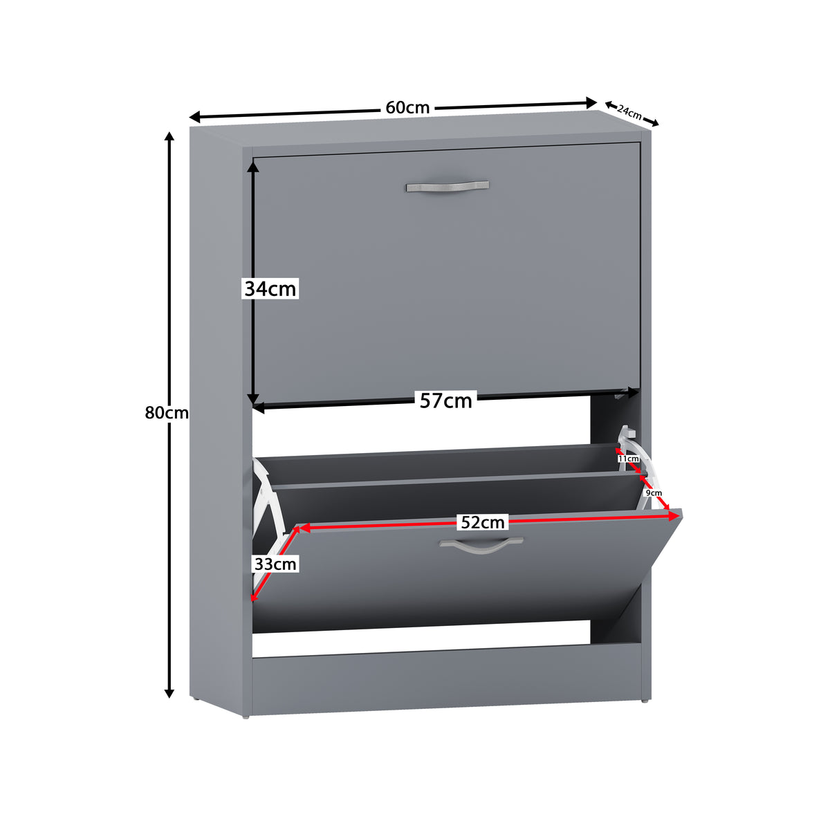 2-Drawer Shoe Cabinet, Grey