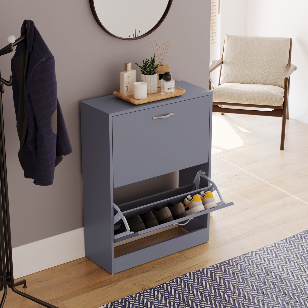 2-Drawer Shoe Cabinet, Grey