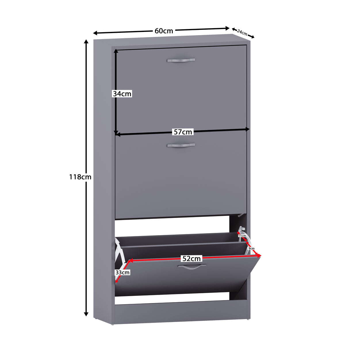 3-Drawer Shoe Cabinet - Grey