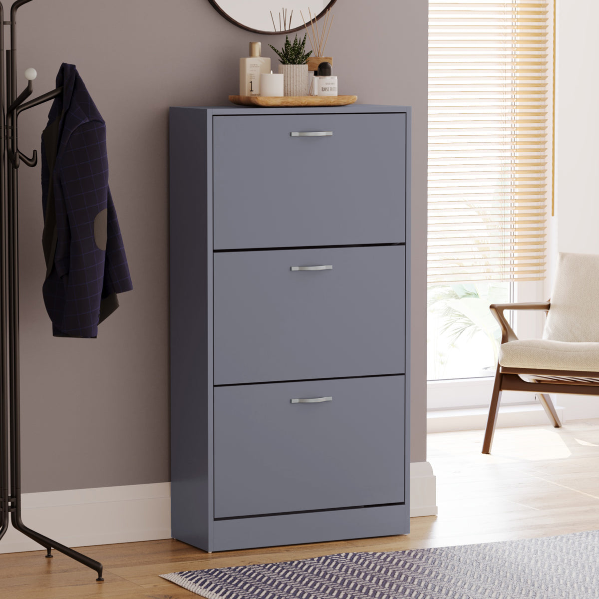 3-Drawer Shoe Cabinet - Grey