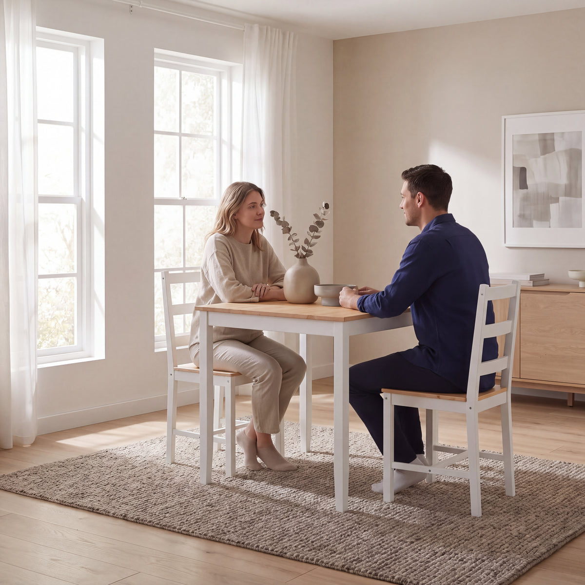 Yorkshire 2-Seater Dining Set - White & Pine