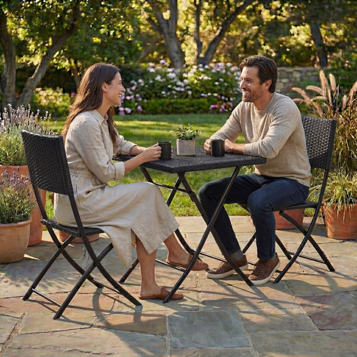 Capri 2-Seater Rattan Bistro Set, Black UKFR