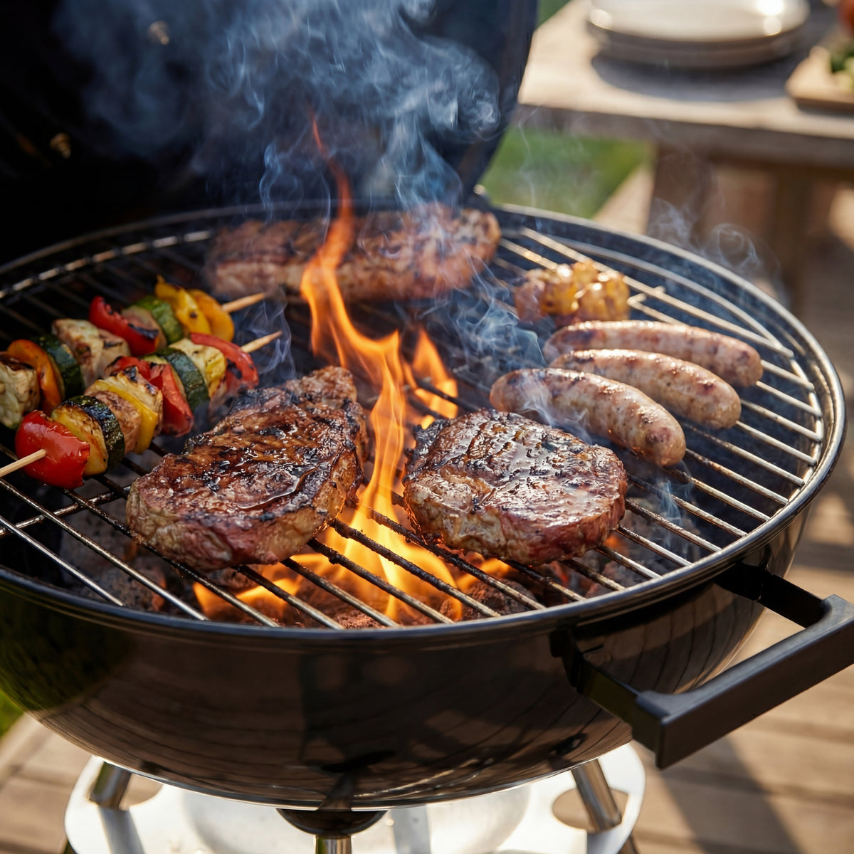 Memphis Freestanding Kettle Grill BBQ, Red & Black
