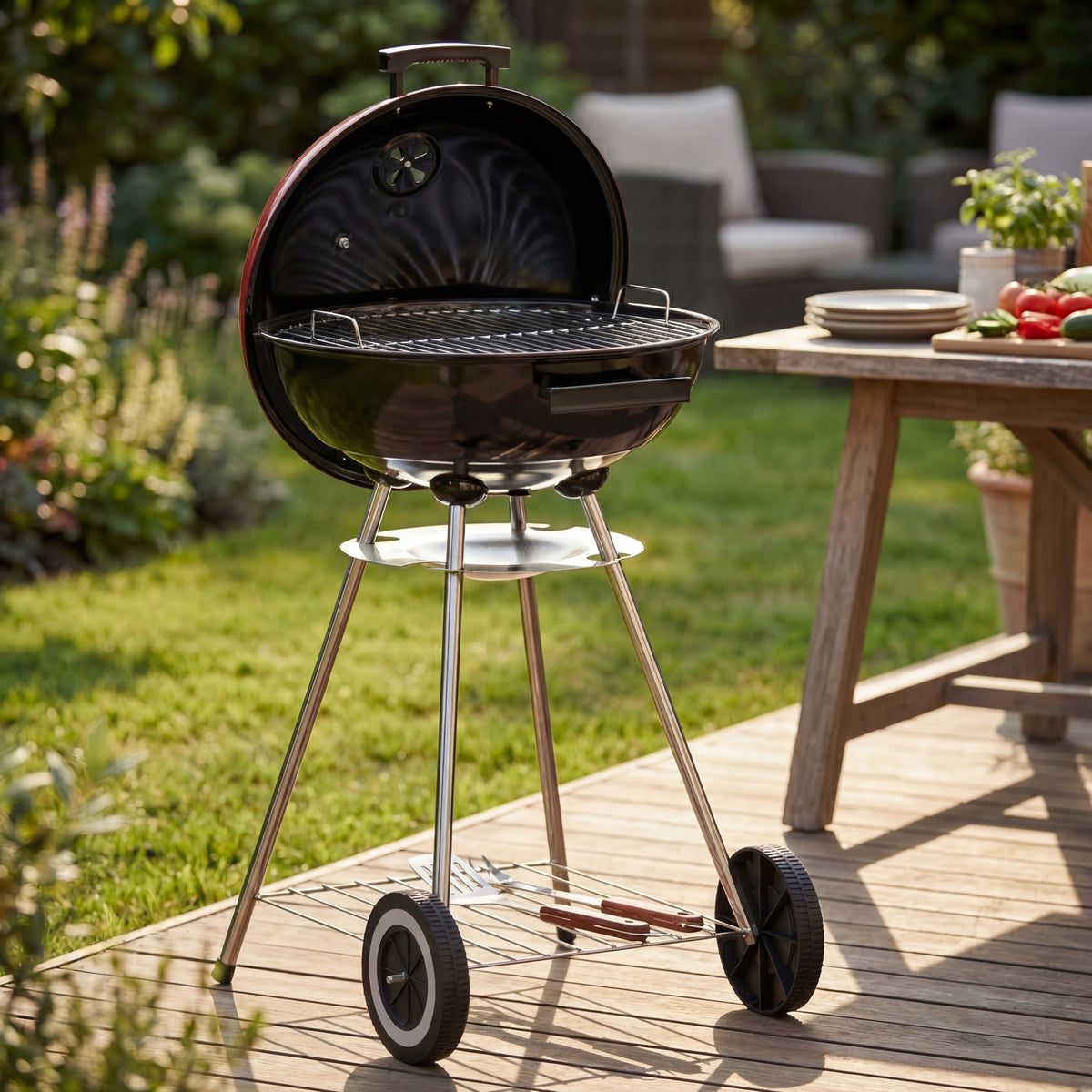 Memphis Freestanding Kettle Grill BBQ, Red & Black