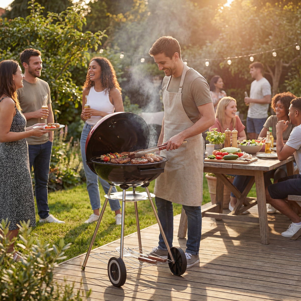 Memphis Freestanding Kettle Grill BBQ, Red & Black