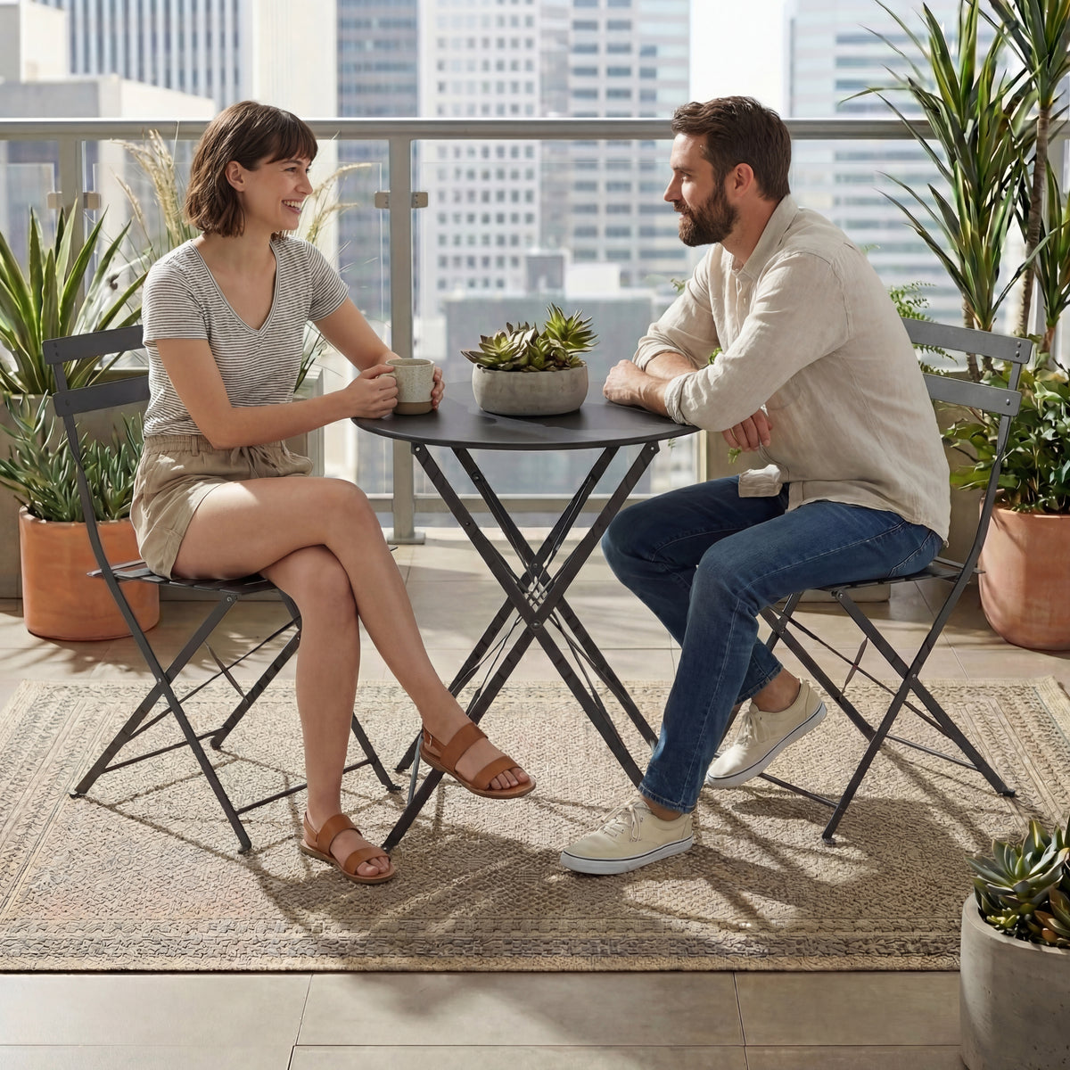 Porto 2-Seater Metal Bistro Set - Dark Grey