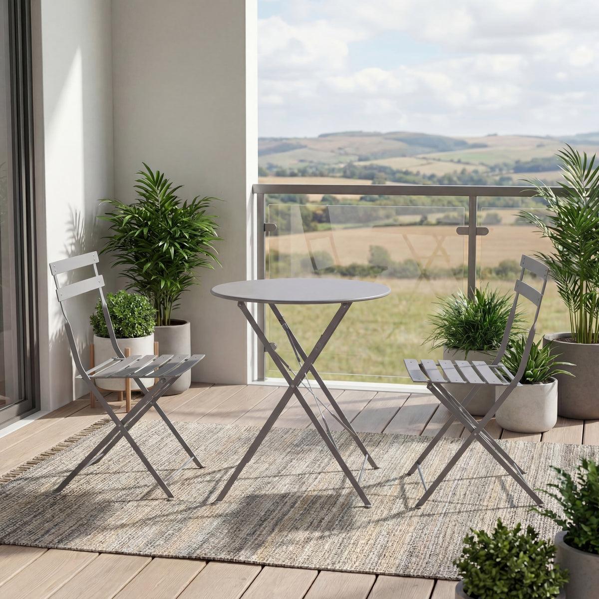 Porto 2-Seater Metal Bistro Set - Light Grey
