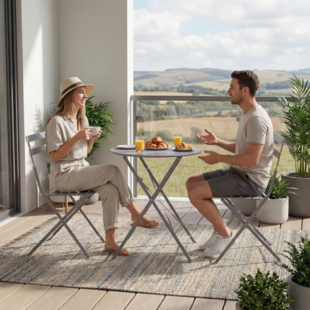 Porto 2-Seater Metal Bistro Set - Light Grey