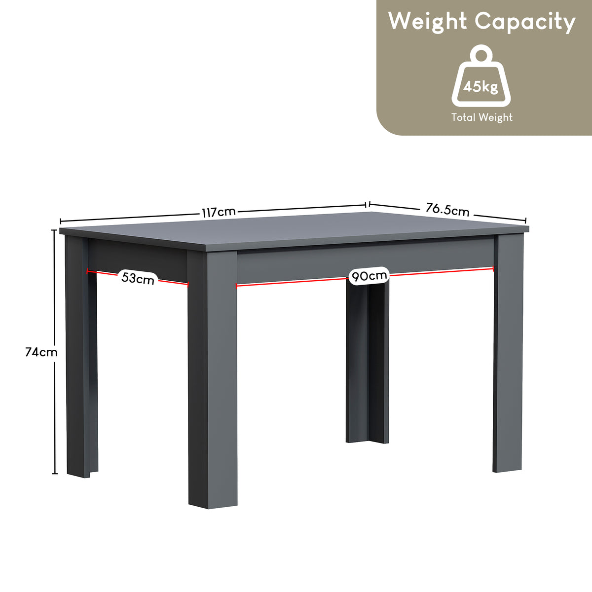 Medina 4-Seater Dining Table - Grey