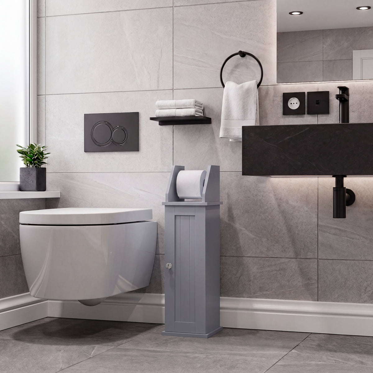 Toilet Roll Holder & Cupboard, Grey (FSC 100%)
