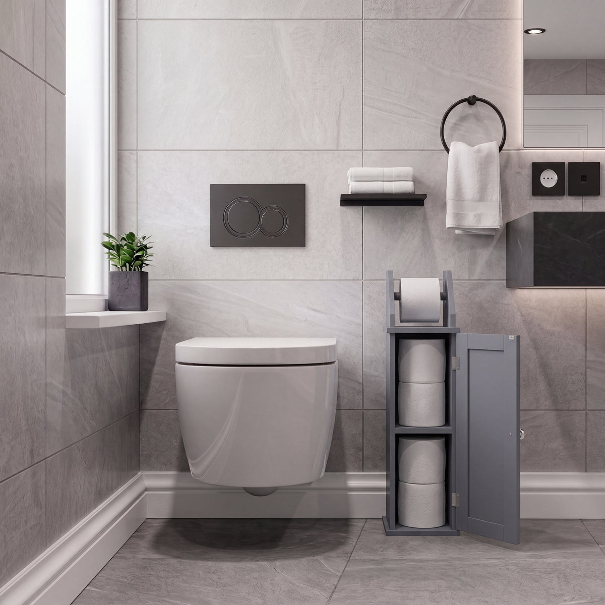 Toilet Roll Holder & Cupboard, Grey (FSC 100%)