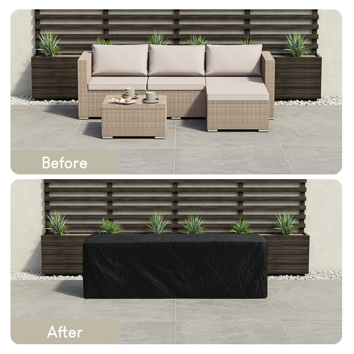 Hampton 4 Seater Corner Rattan Set, Black & Outdoor Patio Furniture Cover