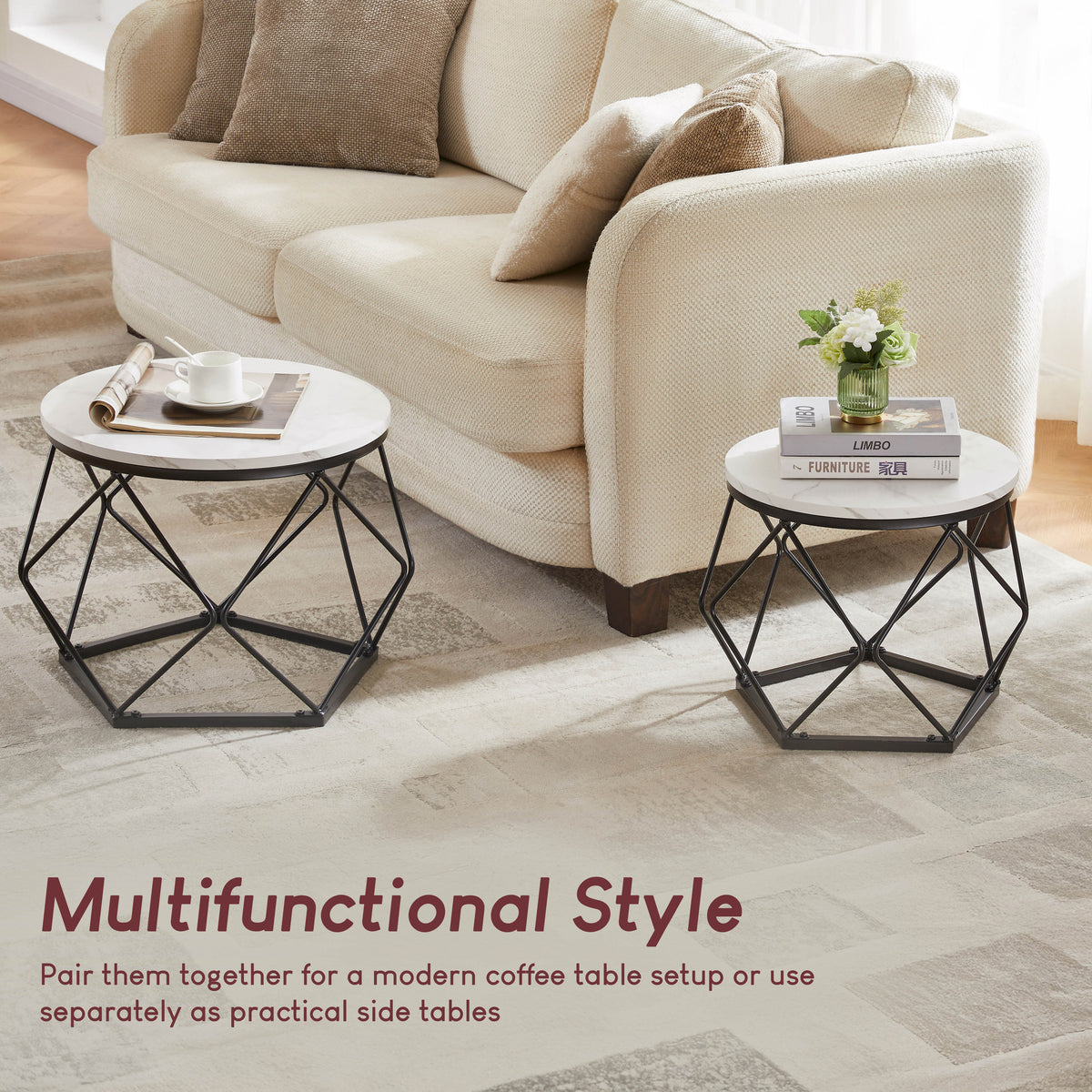 Brooklyn Nest of 2 Geometric Tables - Marble