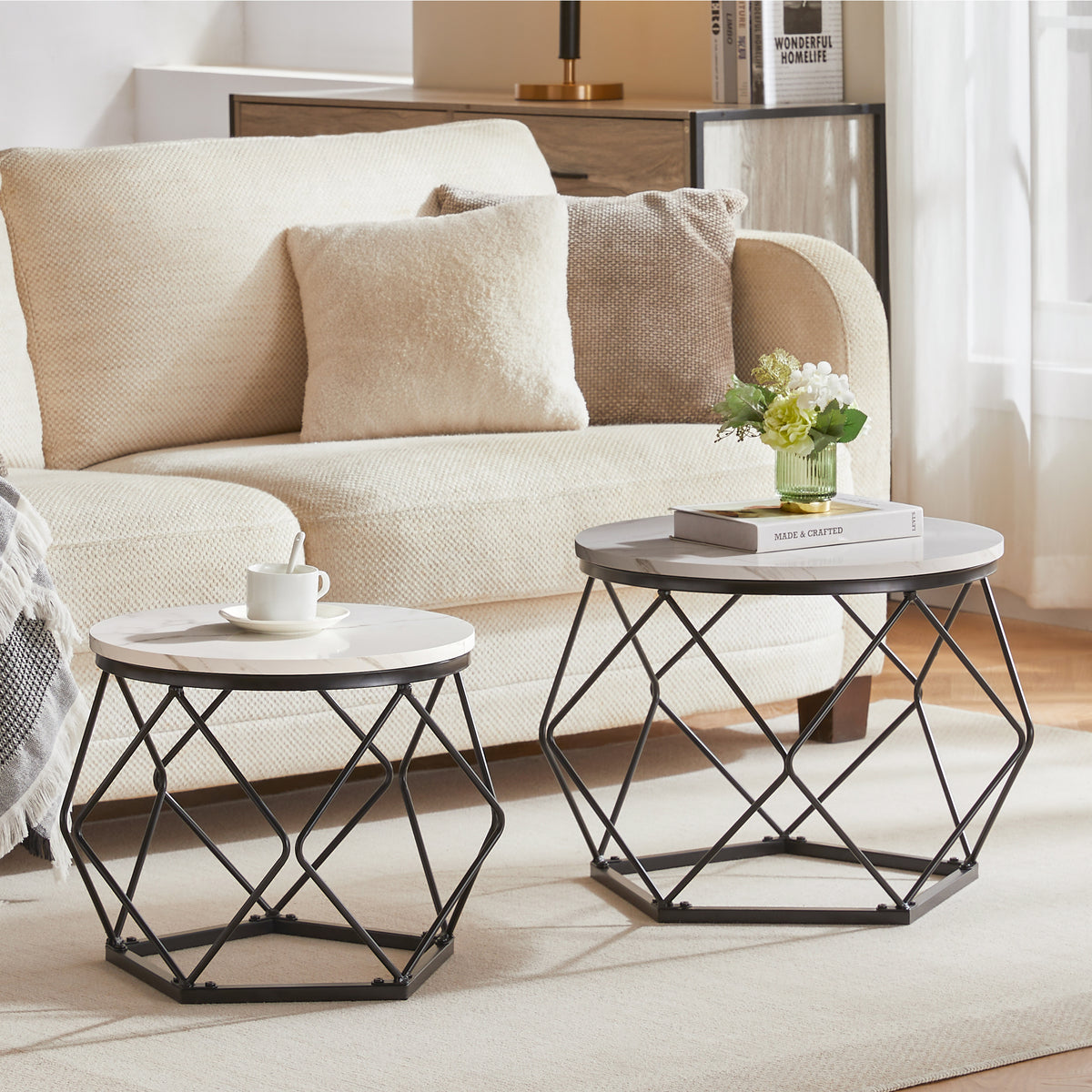 Brooklyn Nest of 2 Geometric Tables - Marble