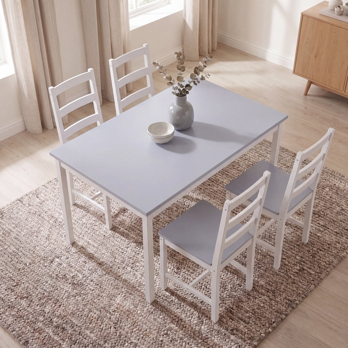 Yorkshire 4-Seater Dining Set - White & Grey