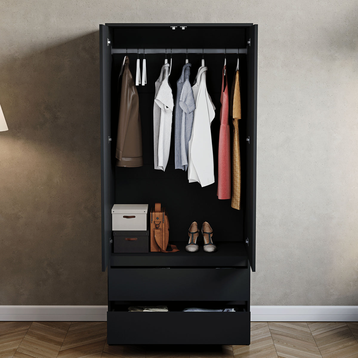 Denver 2 door 2 drawer wardrobe, Black