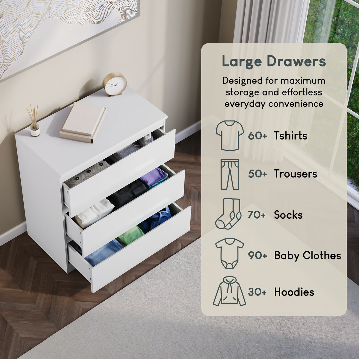 Glinton 3-Drawer Chest, White